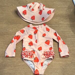 Carters Strawberry Swimsuit with Sunhat